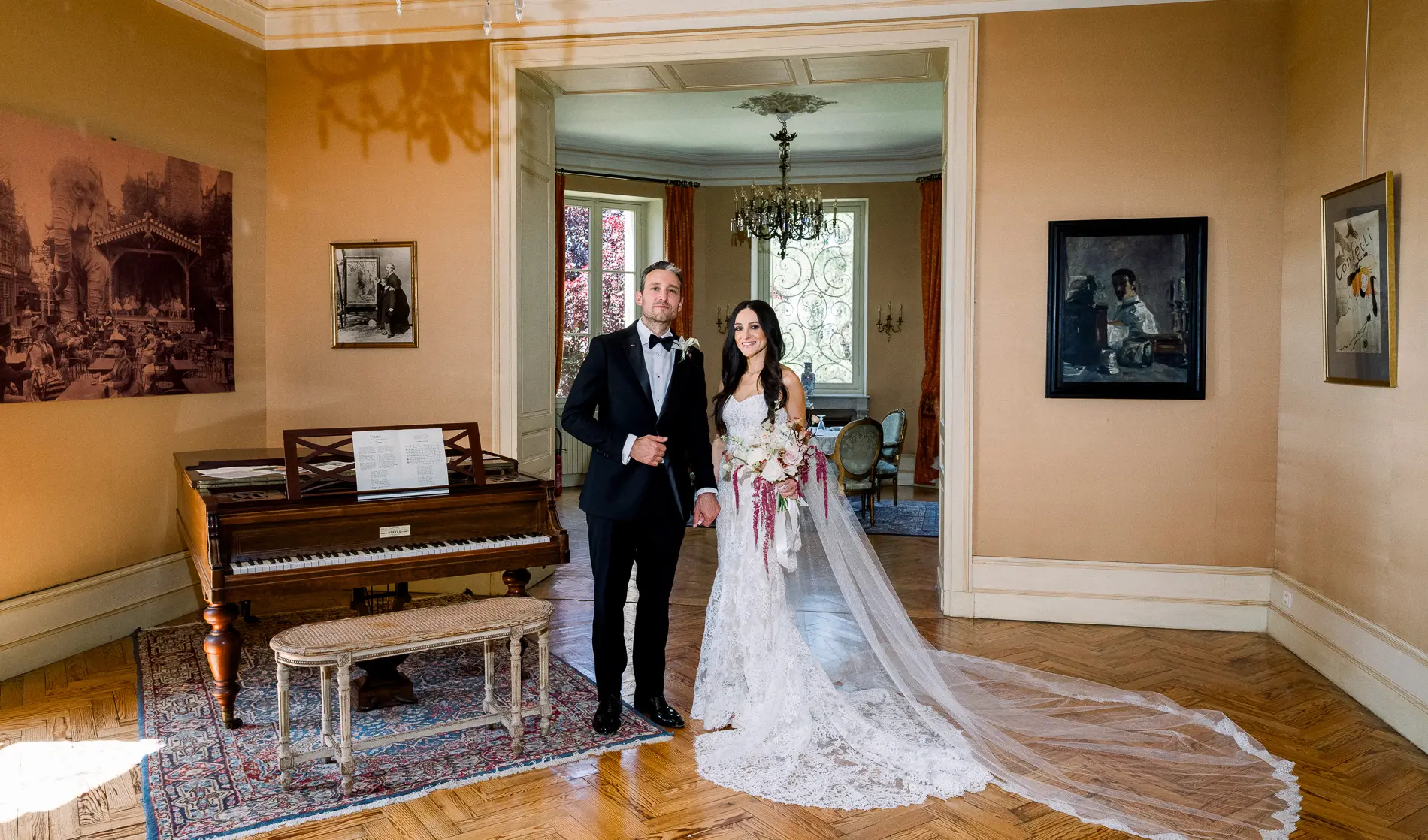 Bride and groom during their wedding at Château Toulouse Lautrec, France.